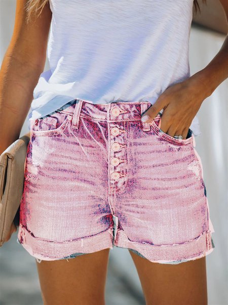 

Women Casual Buttoned Denim Summer Denim shorts Bottoms, Pink, Jeans