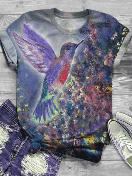 

Casual Animal Vintage T-shirt, Purple, T-shirts