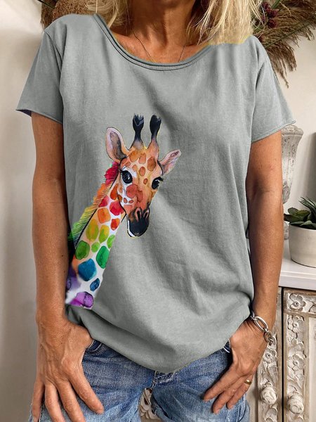 

Top a Girocollo Animale, Grigio, T-Shirts