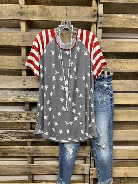 

T-Shirt a Girocollo Casuale, Grigio, T-Shirts