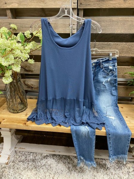 

Sweet Lace Bottoming Vest, Blue, Tanks & Camis