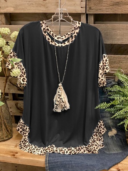 Blue 1 Crew Neck Casual Shirt & Top Black/3XL