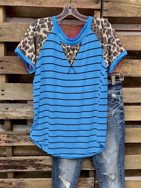 

Top di Misto Cotone, Blu, T-Shirts