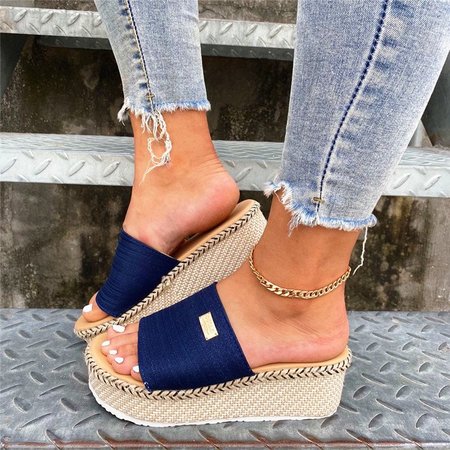 

Rivet Block Heel Beach Summer Slippers, Blue, Slippers