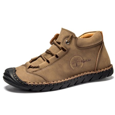 

Men Soft Sole Hand Stitching Non Slip Leather Ankle Boots, Khaki, Boots