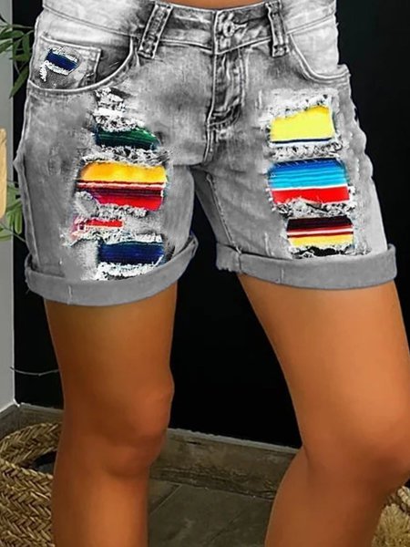 

Casual Paneled Denim shorts, Gray, Shorts