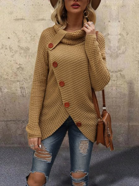 

Casual Long Sleeve Cotton-Blend Sweater, Khaki, Sweaters
