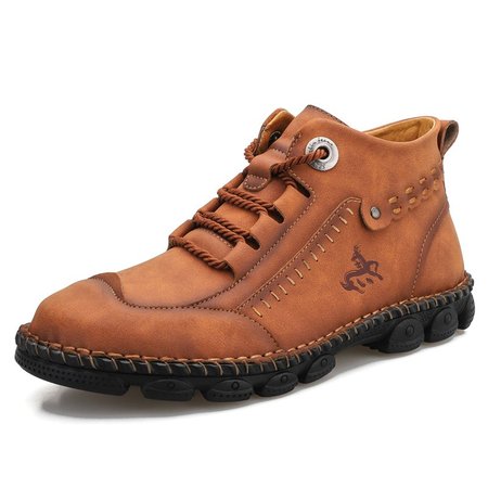 

Men Hand Stitching Non Slip Metal Buckle Casual Leather Boots, Yellow brown, Men's Shoes