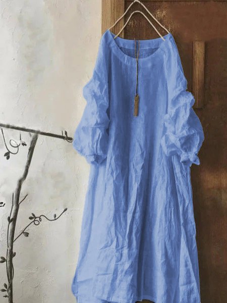 

Midi Abito Casuale Vintage Tinta unita taglia grande a Maniche Lunghe, Blu, Maxi Dresses