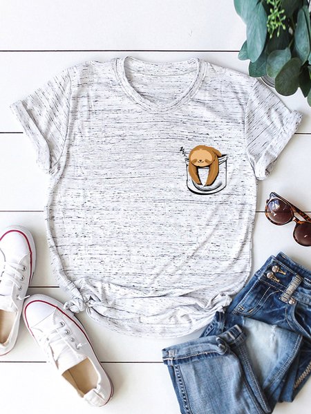 

Sloth Doze Print Cotton Crew Neck T-shirt, White marble, T-shirts