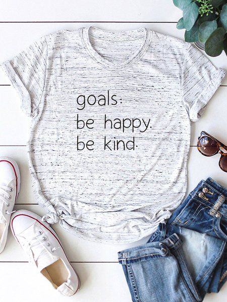 

goals: be happy, be kind letter printed round neck cotton T-shirt, White marble, T-shirts