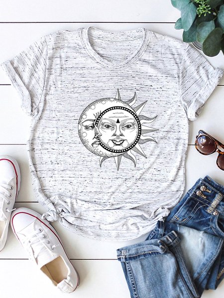 

Moon&Sun Printed Round Neck Cotton T-shirt, White marble, T-shirts