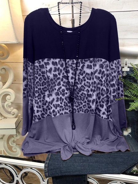 

O-Neck Leopard Shirts & Tops, Purple, Tops