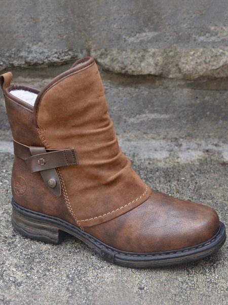 

Brown Pu Low Heel Boots, Boots