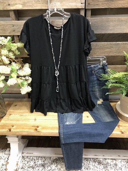 

Top Volant, Nero, T-Shirts