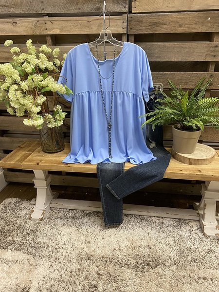 

Top con Scollo a V Dritto, Blu, T-Shirts