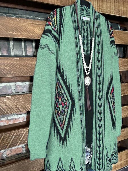 

Long Ethnic Pattern Cardigan, Green, Sweaters