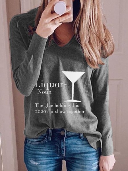 

Olive Green Casual Shift Letter Shirts & Tops, Gray, Long sleeve tops