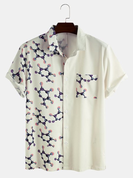 

Cotton-Blend Shirt Collar Paneled Shirts & Tops, Off white, Short Sleeves Shirts