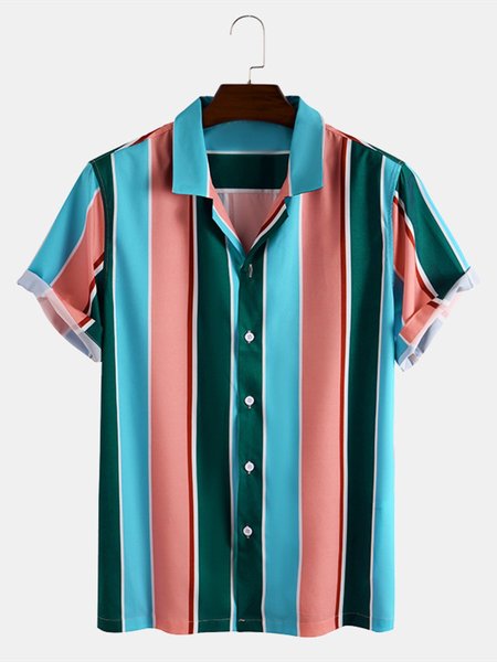 

Stripes Shirt Collar Cotton-Blend Shirts & Tops, Pink, Shirts