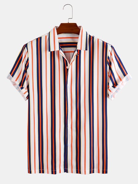 

Shirt Collar Printed Stripes Shirts & Tops, White, Short Sleeves Shirts