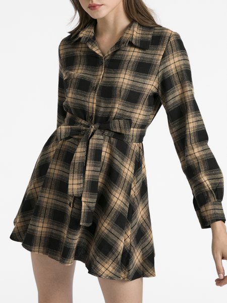 

Long Sleeve Shirt Collar Shift Dress, As picture, Mini Dresses