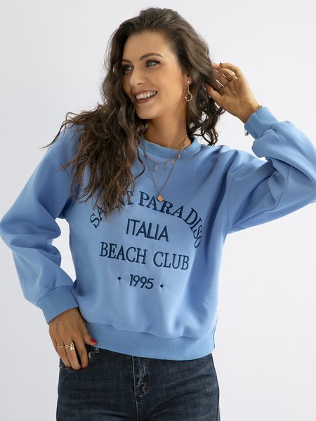 

Long Sleeve Printed Crew Neck Sweatshirt, Blue, Sweatshirts & Hoodies