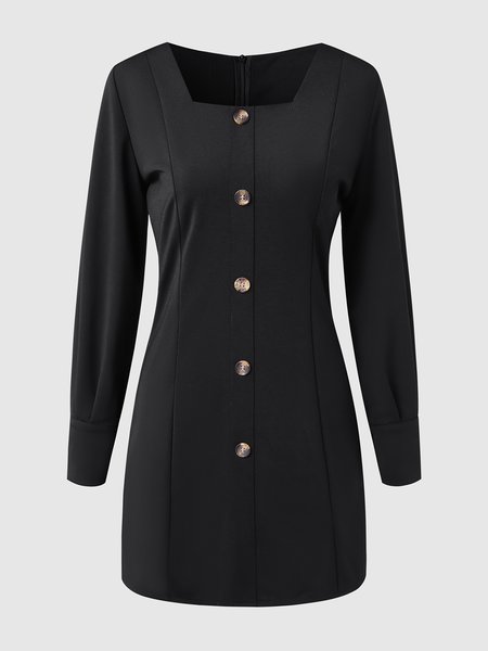 

Square Neck Weaving Dress, Black, Mini Dresses
