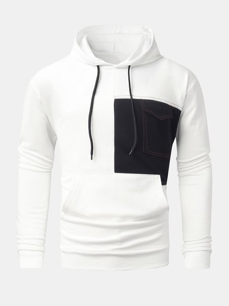 

Paneled Hoodie Casual Sweatshirt, White, Hoodies&Sweatshirts