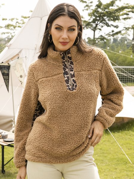 

Vintage Casual Leopard Long Sleeve Shift Sweatshirt, Light brown, Sweatshirts & Hoodies