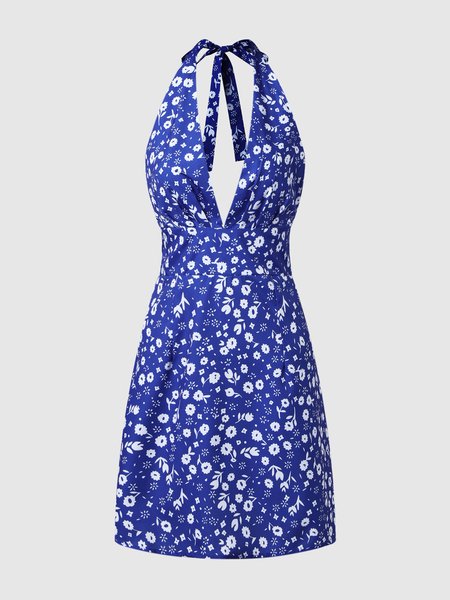 

Elegant Slim Fit Halter Dress, Blue, Mini Dresses
