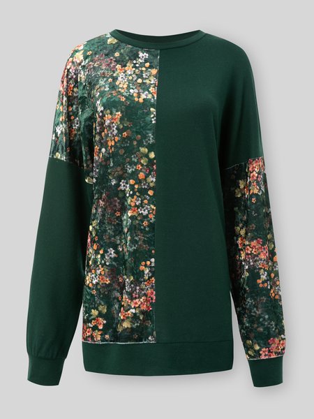 

Velvet Floral Vintage Round Neck Sweatshirt, Green, Hoodies & Sweatshirts