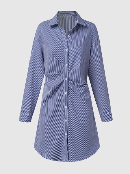 

Striped Regular Fit Shirt Collar Weaving Dress, Blue, Mini Dresses