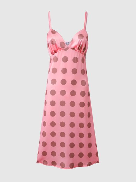 

Elegant Polka Dots Spaghetti Dress, Pink, Midi Dresses