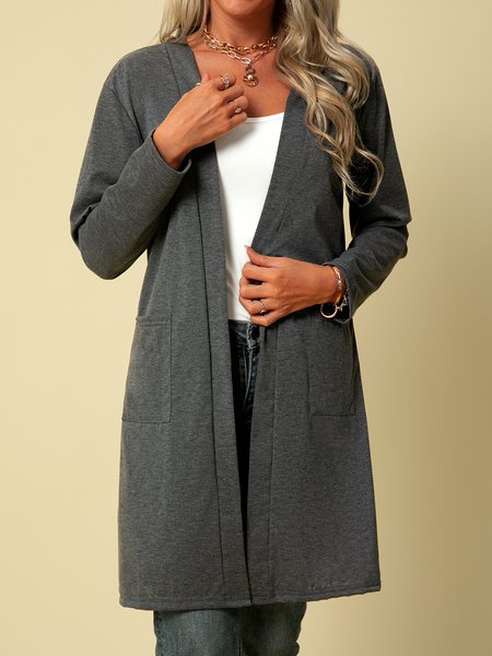 

Long Sleeve Plain Shift Outerwear, Deep gray, Outerwear