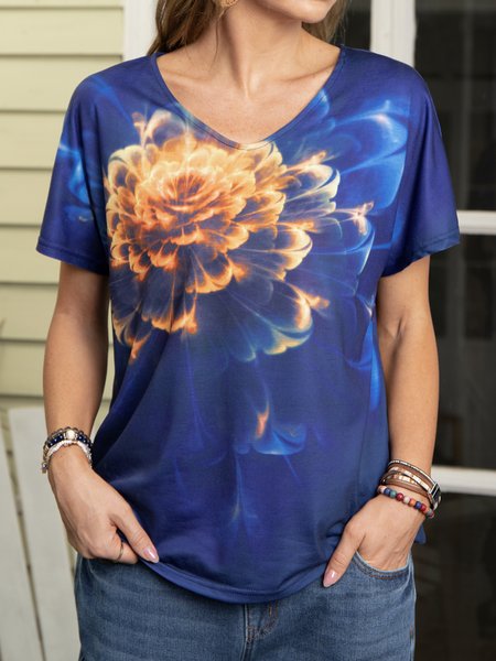 

Flower Stamen Painting Print V-Neck T-shirt, Blue, T-Shirts