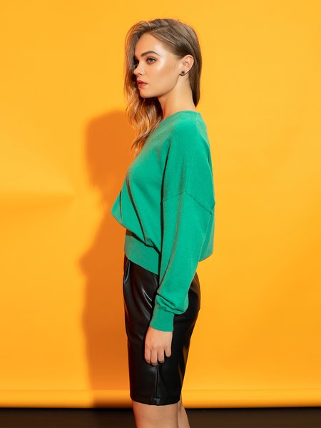 

Long Sleeve Casual Plain Sweater, Green, Pullovers