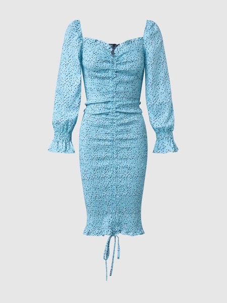 

Puff Sleeve Elegant Printed Dress, As picture, Mini Dresses