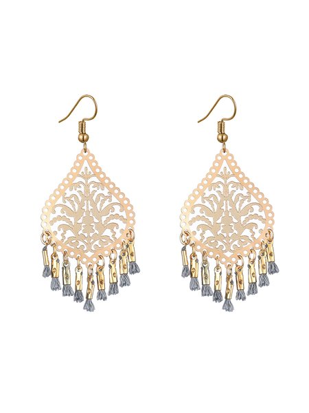 

Tassel short alloy earrings, Gray, Earrings