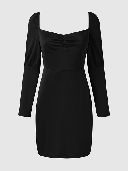 

Solid Puff Sleeve Dresses, Black, Dresses