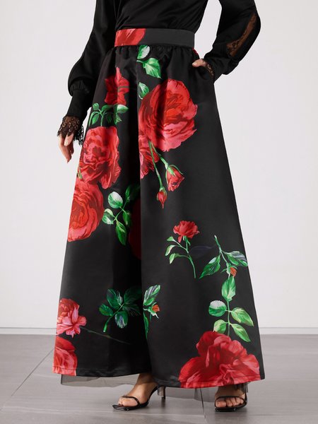 

Lady Regular Fit Floral Skirt, Black, Maxi Skirts