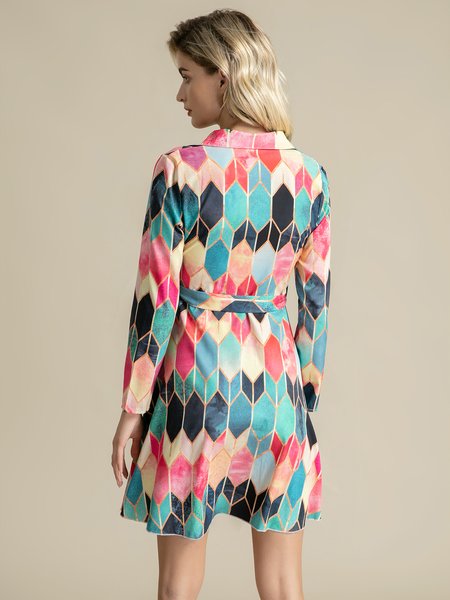 

Holiday Long Sleeve Printed Geometric Dress, As picture, Mini Dresses