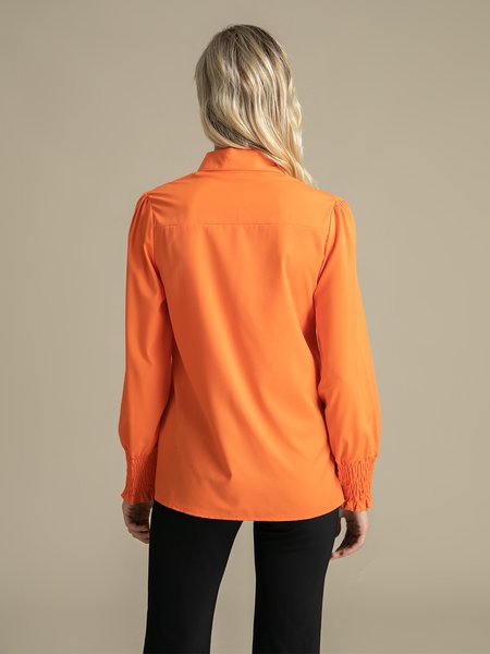 

Elegant Shirt Collar Solid Work Top, Orange, Blouses and Shirts