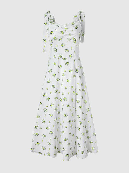 

Floral Spaghetti Dress, White-yellow, Maxi Dresses