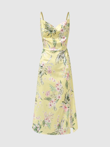 

Floral Regular Fit Elegant Weaving Dress, Yellow, Maxi Dresses