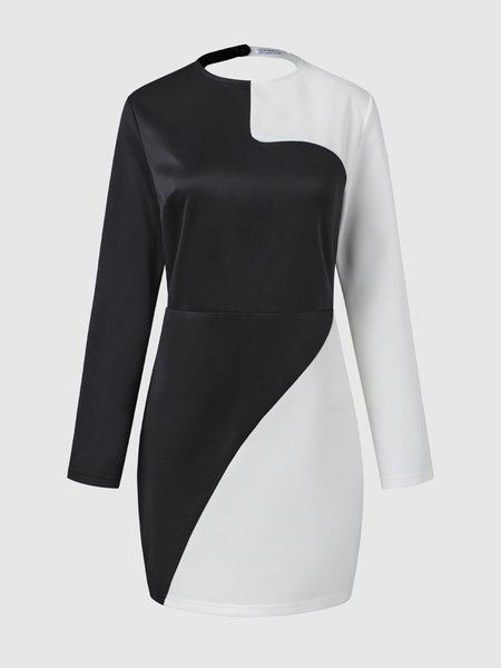 

Color Block Simple Fitted Dress, Black-white, Mini Dresses