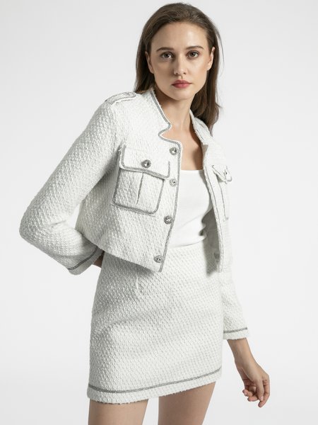 

Stand Collar Shift Long Sleeve Blazer, White, Blazers