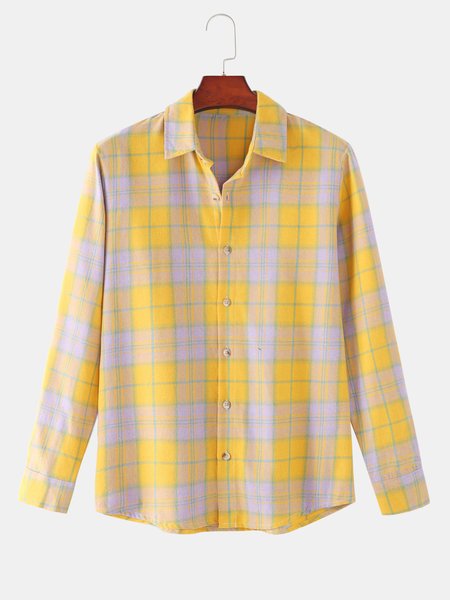 

Plaid Shirt Collar Shirts, Yellow, Shirts ＆ Blouse