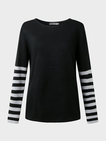 

Black Round Neck Striped Cotton-Blend Casual Shirts & Tops, Sweaters