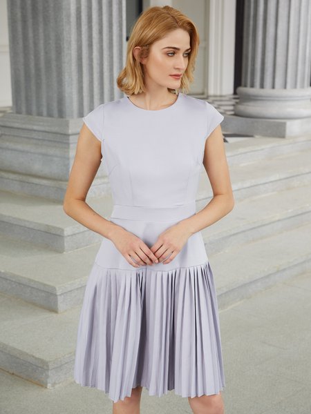 

Regular Fit Round Neck Elegant Weaving Dress, Gray, Dresses